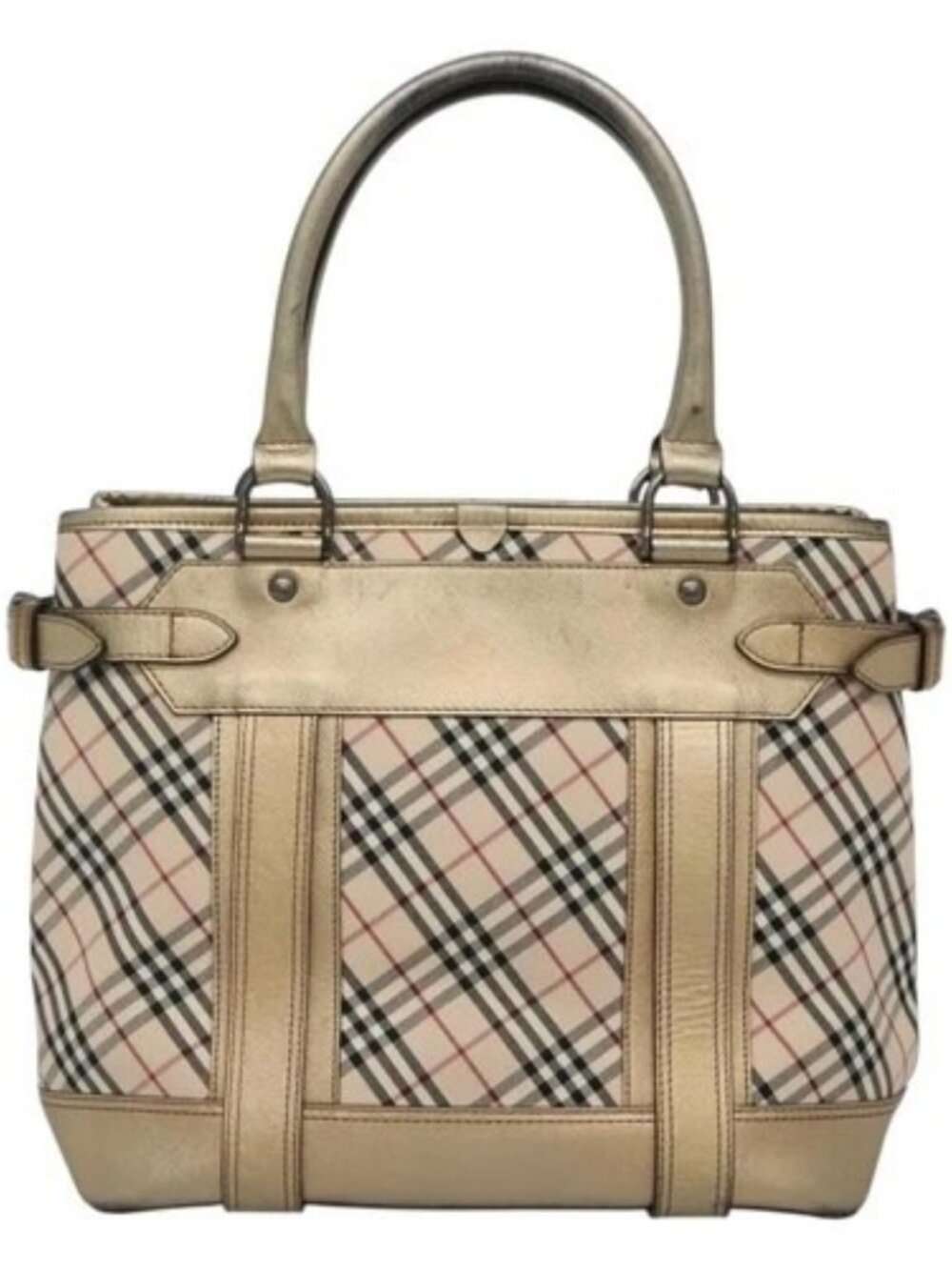 BURBERRY Nova Check Tote Bag Canvas Beige Gold Auth EC868 - Picture 2 of 15